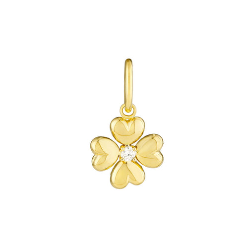 Flower Heart Charm with Diamond, 14K Yellow Gold