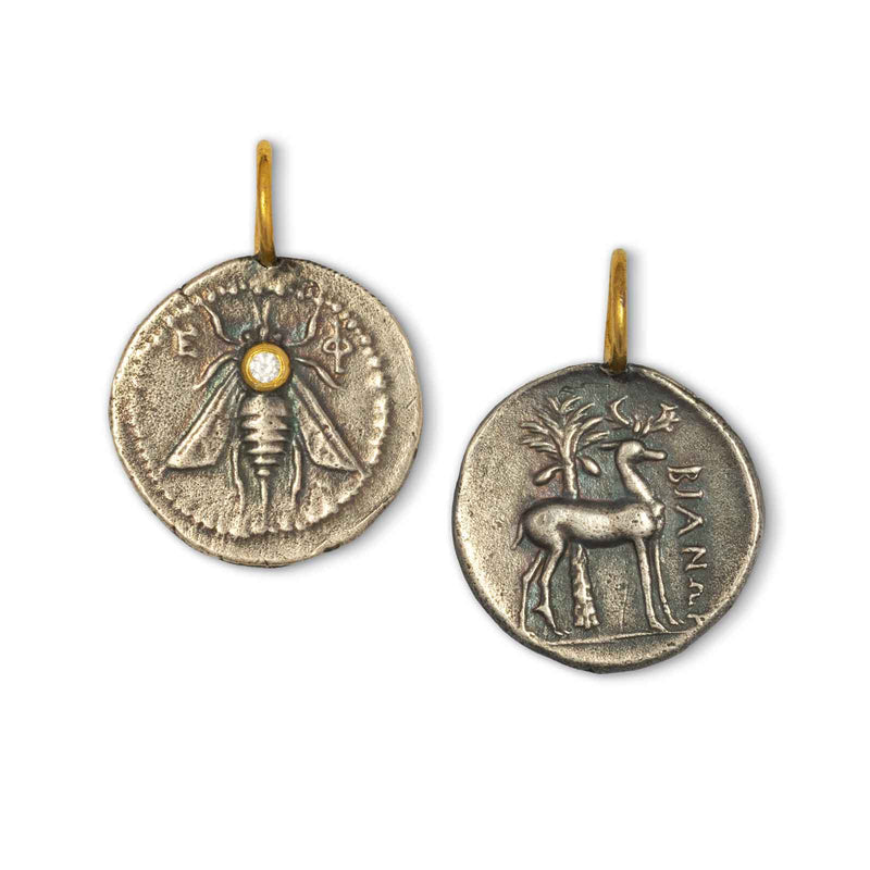 Queen Bee Medallion Charm, Sterling Silver and 24K Yellow Gold