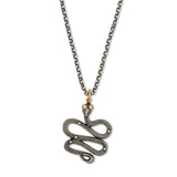 Snake With Diamond Eye Pendant, Sterling Silver and 24K Yellow Gold
