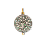 Olive Tree With Green Garnets Medallion, Sterling Silver and 24K Yellow Gold