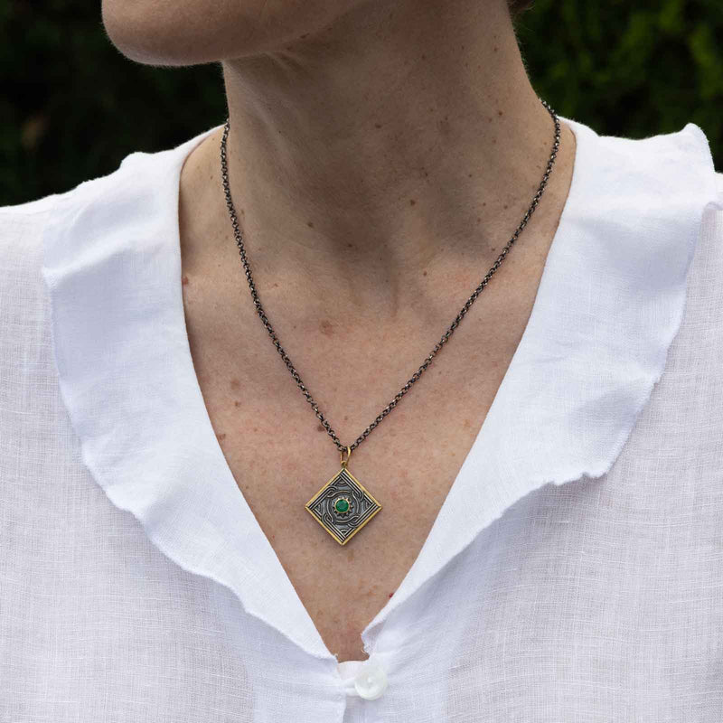 Moorish Design With Emerald, Sterling Silver and 24K Yellow Gold