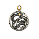 Snake With Diamond In Circle Charm, Sterling Silver and 24K Yellow Gold
