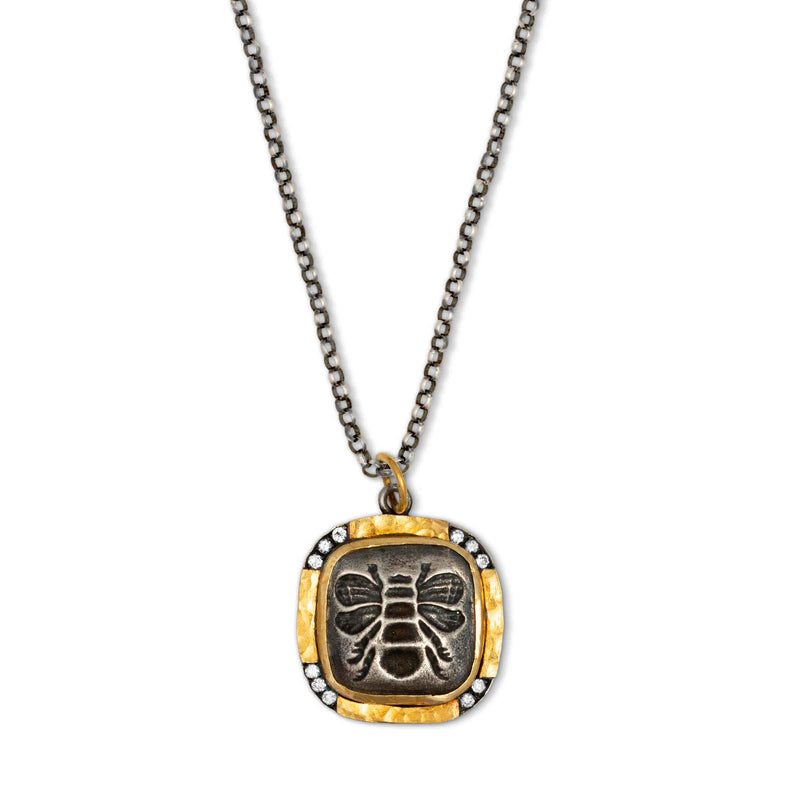 Bumble Bee Charm With Diamonds, Sterling Silver and 24K Yellow Gold