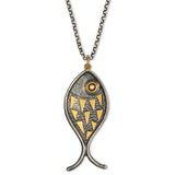 Fish With Diamond Eye Pendant, Sterling Silver and 24K Yellow Gold