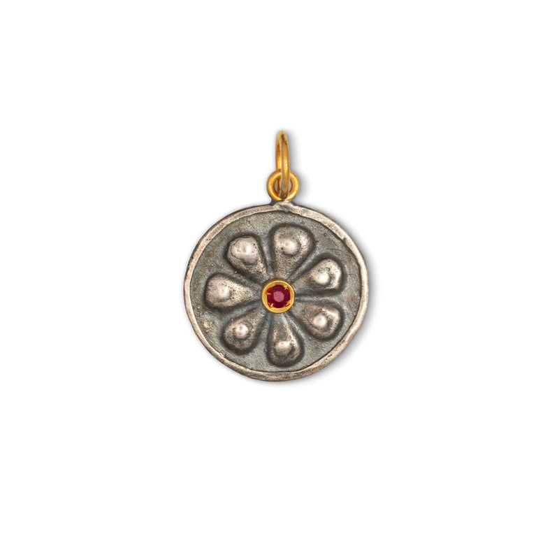 Byzantine Flower Charm, Sterling Silver and 24K Yellow Gold
