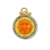 Moon Face Coral Charm With Diamonds, Sterling Silver and 24K Yellow Gold