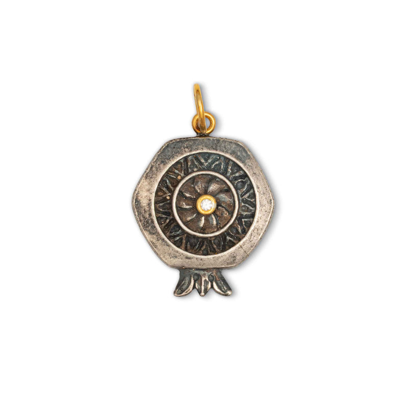 Pomegranate With Diamond Charm, Sterling Silver and 24K Yellow Gold