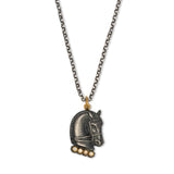 Horse Head Pendant With Diamonds, Sterling Silver and 24K Yellow Gold