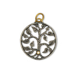 Tree of Life With Diamond Charm, Sterling Silver and 24K Yellow Gold