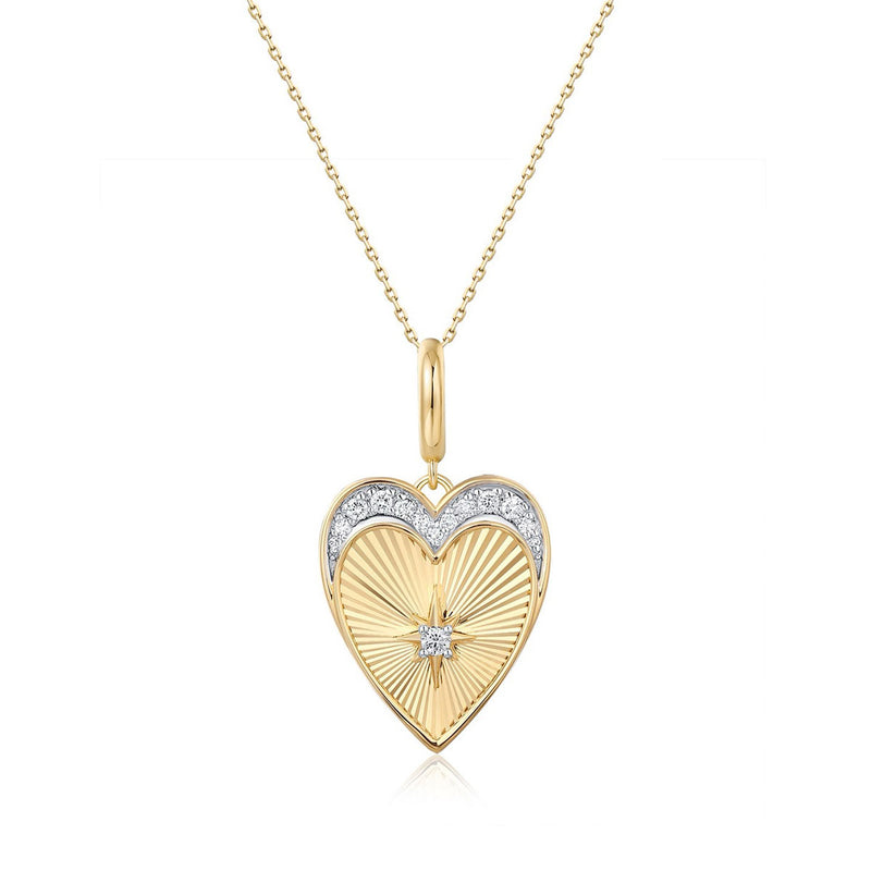 Heart Charm with Diamonds, 14K Yellow Gold