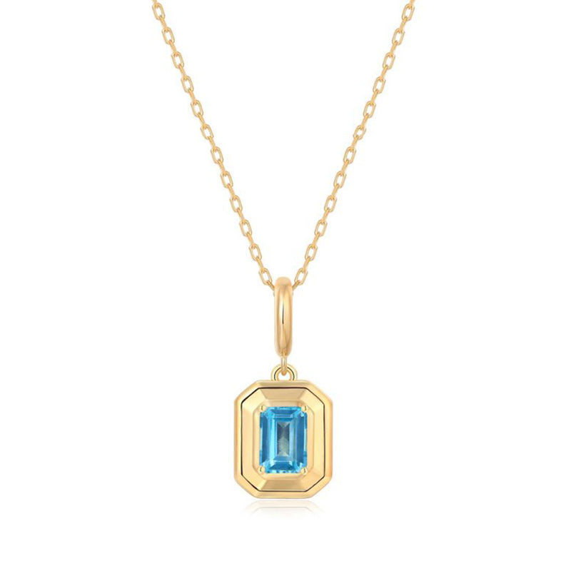 Blue Topaz Rectangular Charm, 14K Yellow Gold