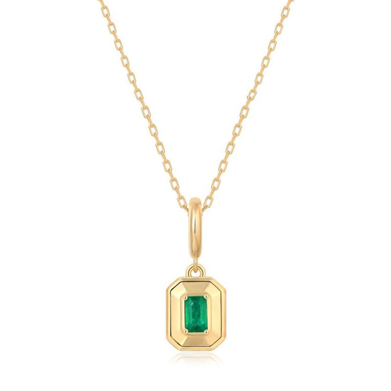 Emerald Rectangular Charm, 14K Yellow Gold