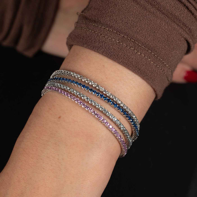 Pink Sapphire Cuff Style Bangle Bracelet, 18K White Gold