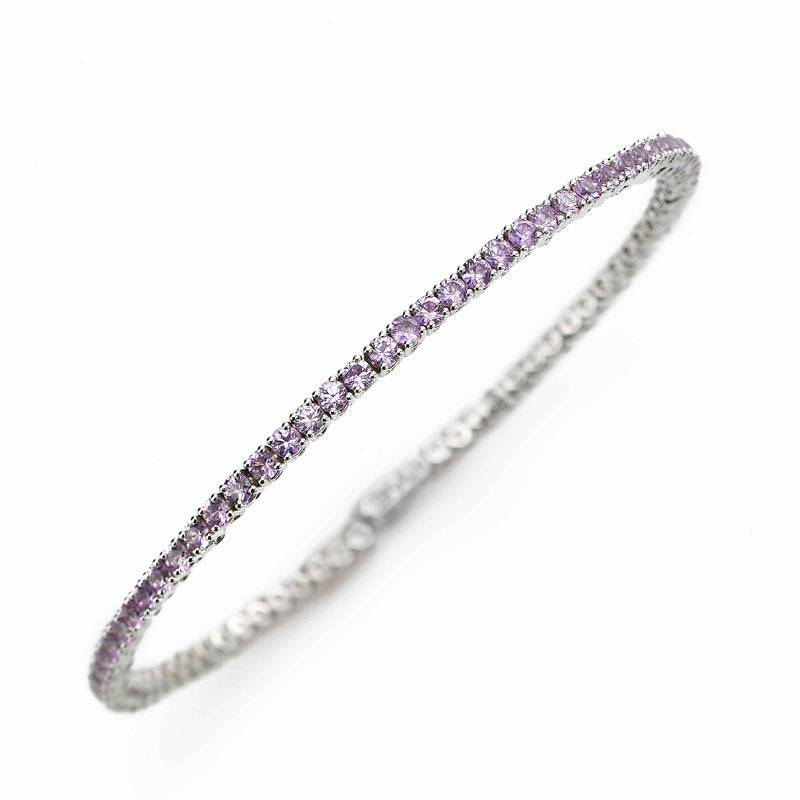 Pink Sapphire Cuff Style Bangle Bracelet, 18K White Gold