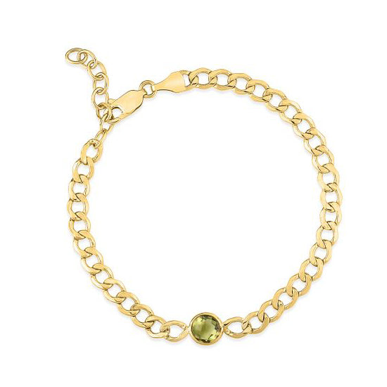 Curb Chain Bracelet with Peridot Accent, 14K Yellow Gold