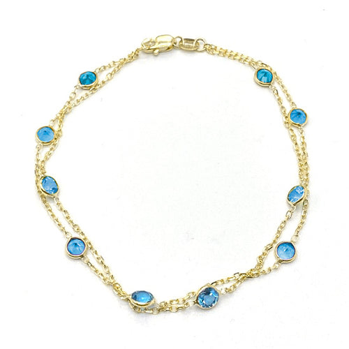 Two Strand Blue Topaz Bracelet, 7 Inches, 14K Yellow Gold