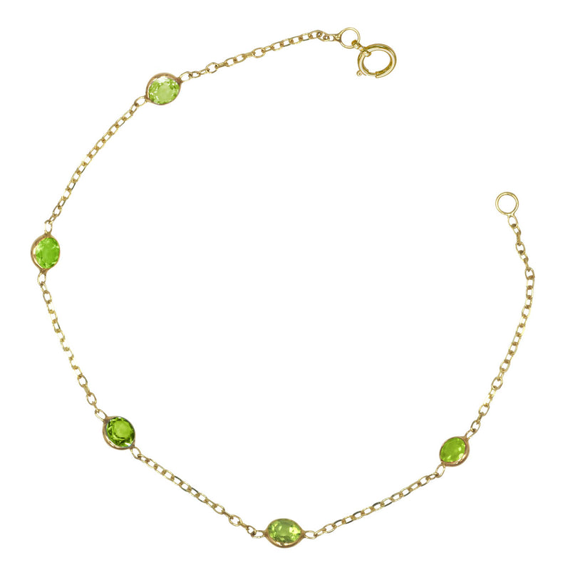 Peridot Station Bracelet, 7.50 Inches, 14K Yellow Gold