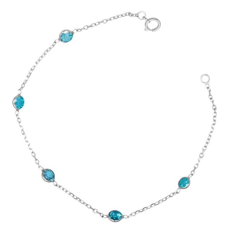 Blue Topaz Station Bracelet, 7.50 Inches, 14K White Gold