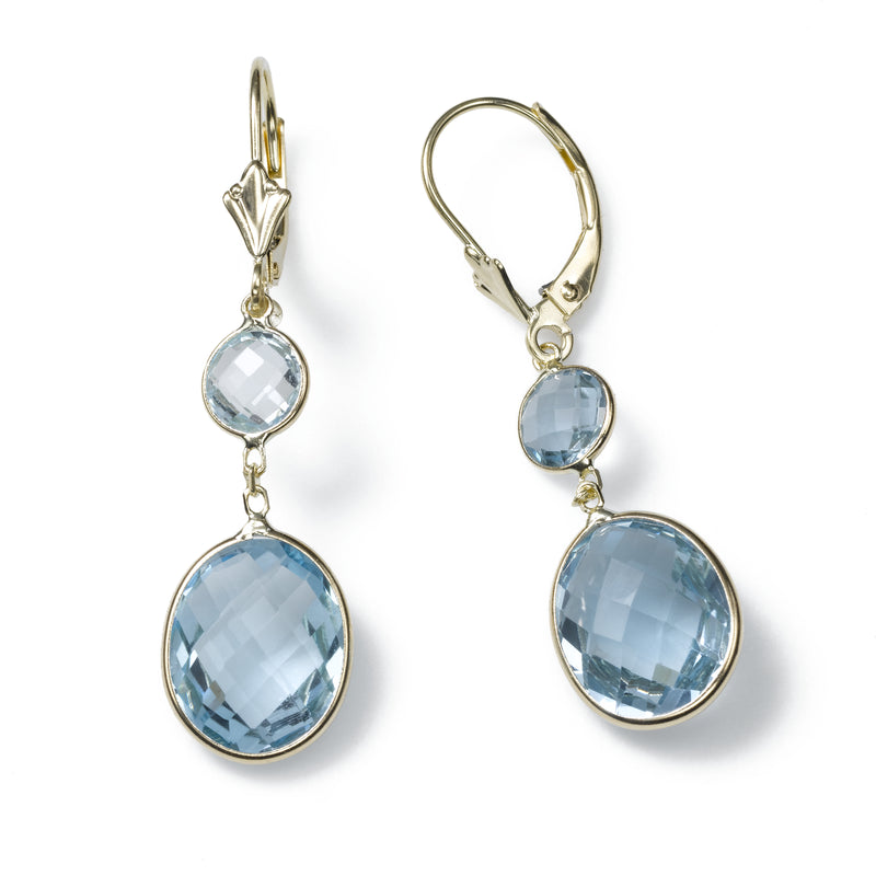 Blue Topaz Double Drop Earrings, 14K Yellow Gold