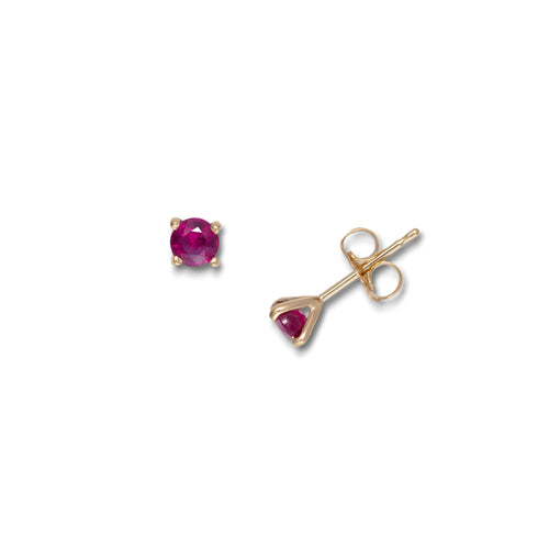 Genuine Ruby Stud Earrings, 14K Yellow Gold