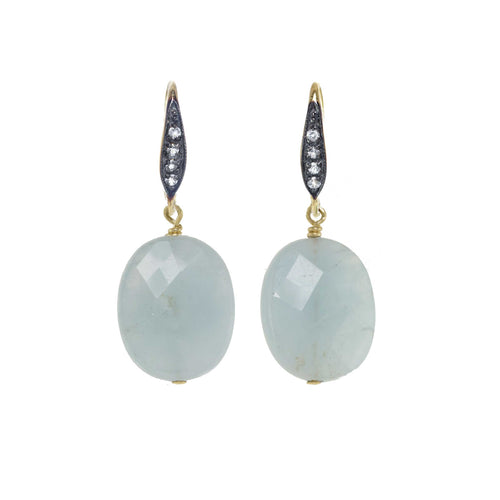 Flat Faceted Aquamarine Drop Earrings, Sterling Silver and Gold Plating