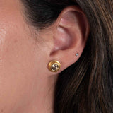 Bezel Set Golden Colored Zircon Stud Earrings, 22K Yellow Gold