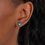 Round Blue Topaz Stud Earrings, 6 MM, 14K Yellow Gold