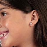 Petite Pearl With Sapphire Flower Earrings, 14K White Gold