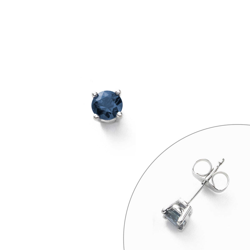 Single Blue Sapphire Stud, 3.5 MM, 14K White Gold
