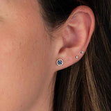 Blue Sapphire and Diamond Halo Stud Earrings, 14K White Gold