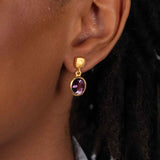 Amethyst Bezel Set Drop Earrings, 14 Karat Vermeil