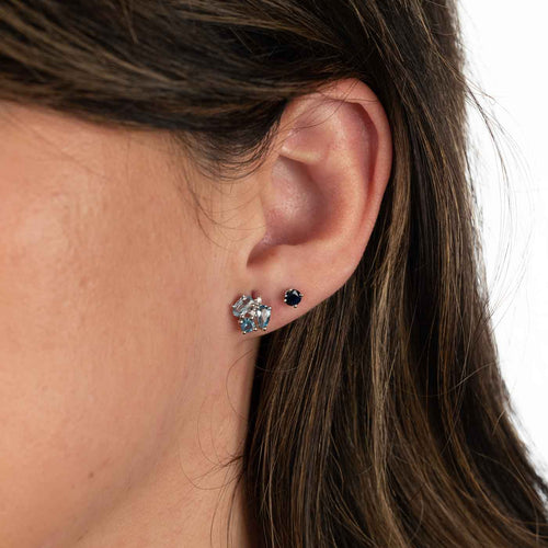 Single Blue Sapphire Stud, 3 MM, 14K White Gold