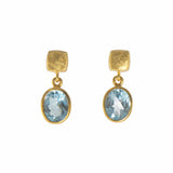 Blue Topaz Bezel Set Drop Earrings, 14 Karat Vermeil