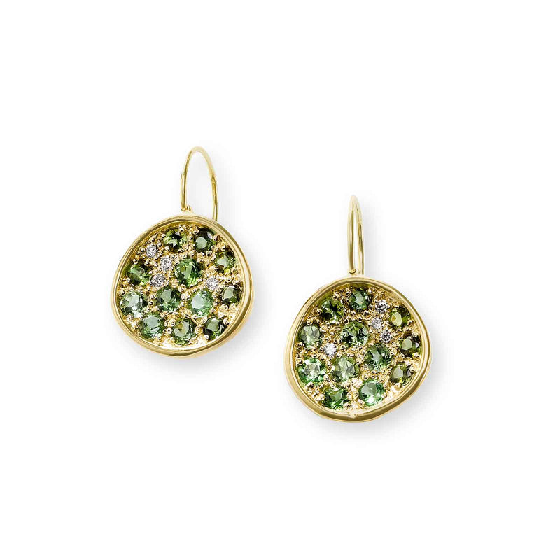 Green Tourmaline Dangle Earrings, 14K Yellow Gold