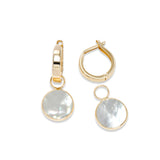 Hoop Earrings with Detachable 9.5MM Mother Of Pearl Dangles, 14K Yellow Gold