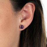 Round Amethyst Stud Earrings, 8 MM, 14K Yellow Gold