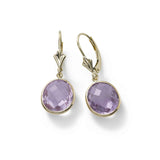 Round Amethyst Drop Earrings, 14K Yellow Gold