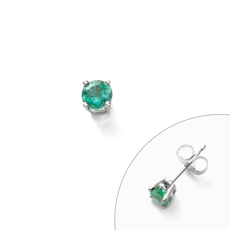 Single Emerald Stud, 4 MM, 14K White Gold