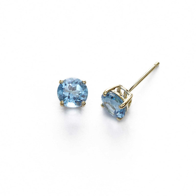 Blue Topaz Studs, 8 MM, 14K Yellow Gold