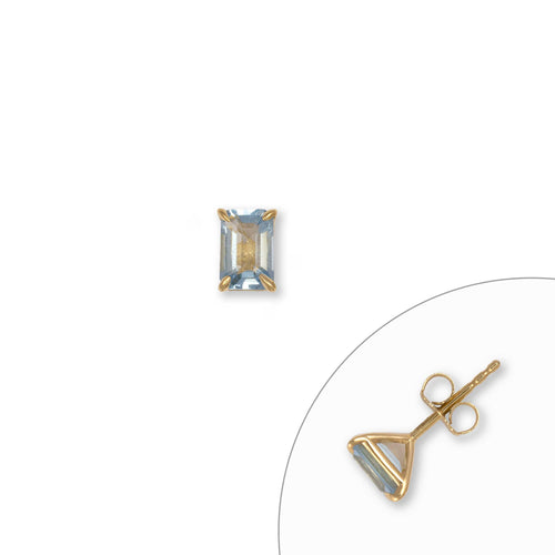 Single Emerald Cut Aquamarine Stud, 14K Yellow Gold