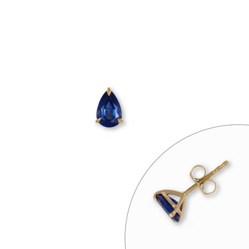 Single Pear Shape Sapphire Stud, 14K Yellow Gold