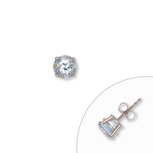 Single Round Aquamarine Stud, 6 MM, 14K White Gold