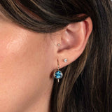 Bezel Set Blue Topaz Drop Earrings, 8MM, 14K Yellow Gold