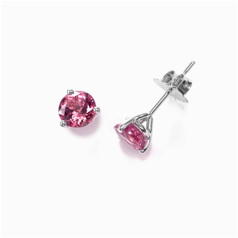 Rhodolite Stud Earrings, 6.5 MM, 14K White Gold