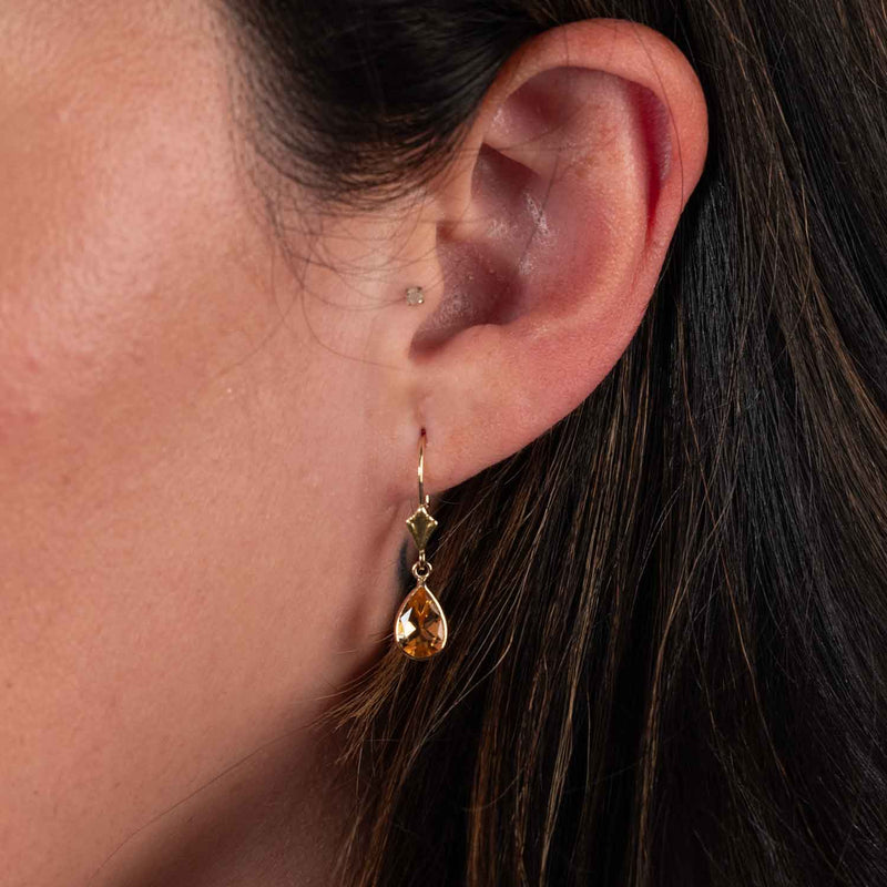 Pearshape Citrine Drop Earrings, 14K Yellow Gold