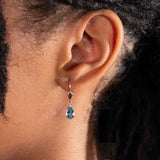 Pearshape Blue Drop Earrings, 14K Yellow Gold