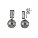 Tahitian Pearl And Synthetic Diamond Earrings, Sterling Silver