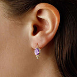 Framed Oval Amethyst Earrings, 14K Yellow Gold