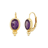 Framed Oval Amethyst Earrings, 14K Yellow Gold