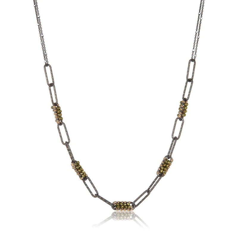 Pyrite Paperclip Necklace, Oxidized Silver